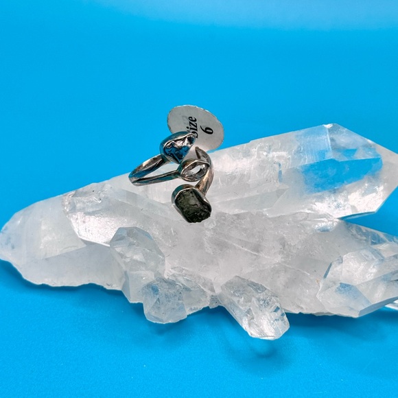 Natural Moldavite Pakimer Diamond ๐ Meteorite 925 Sliver Ring ๐ Size 6 - Picture 2 of 4